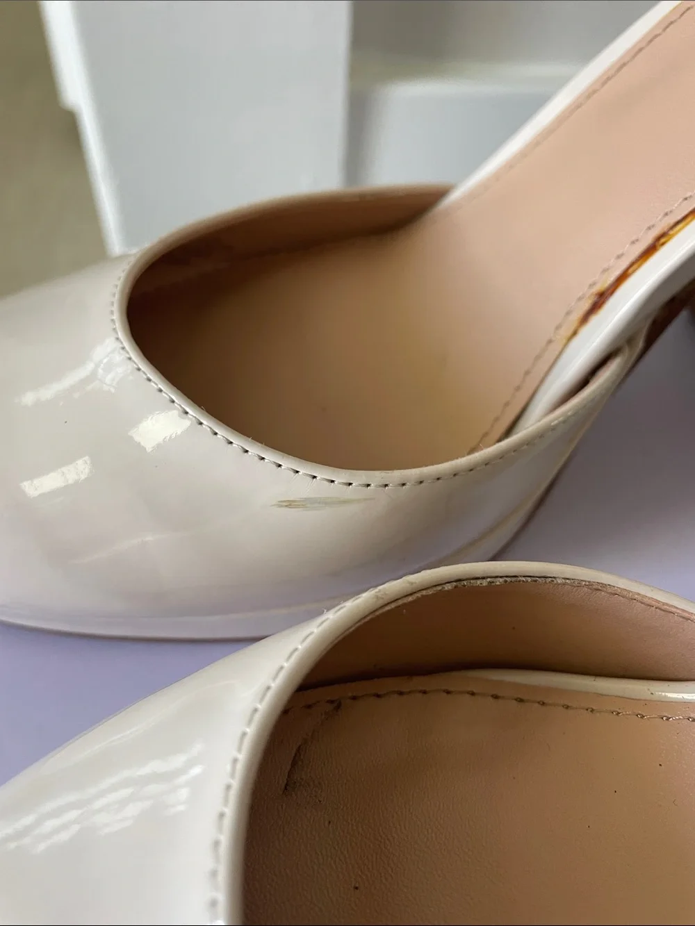 Madden Girl Unaa Bone color Patent Ankle-Strap Platform Block Heels Sz 7